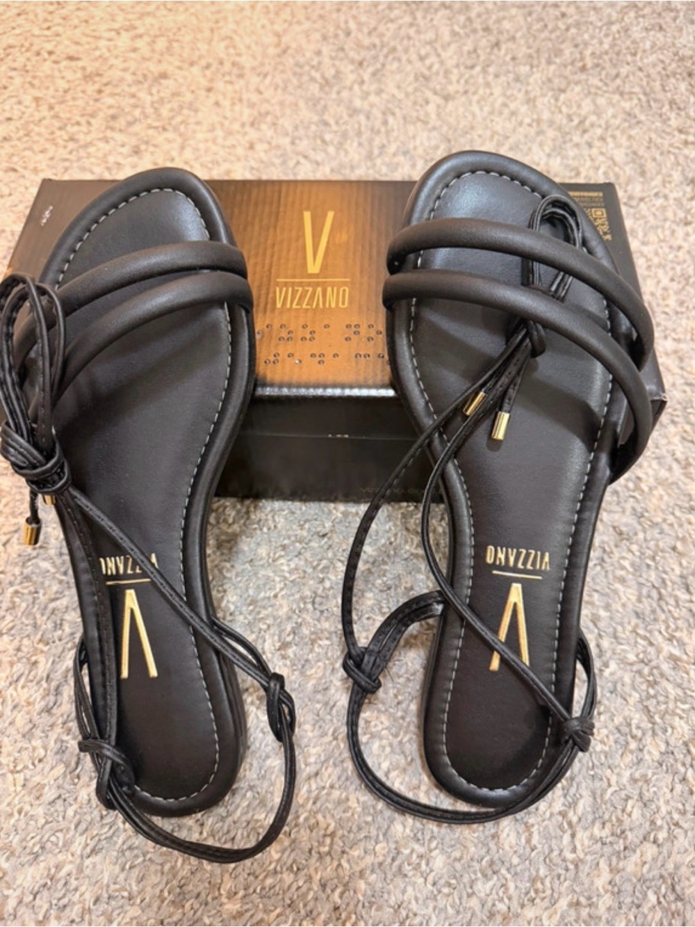 Black Strappy Lace-Up Women's Sandals